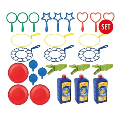 Abbildung von PUSTEFIX Seifenblasen Set für Kinder 15 Blasringe, 3 Bubblegator + 3000 ml Seifenblasenwasser, Bunte Bubbles Made in Germany, Spielzeug Hochzeit, Kindergeburtstag, Polterabend