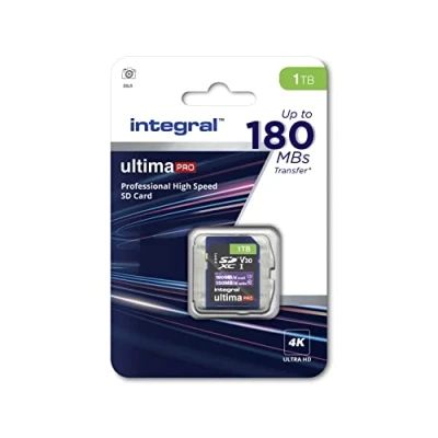 Abbildung von Integral SD Karte 1TB 4K Video Lesegeschwindigkeit 180MB/s und Schreibgeschwindigkeit 150MB/s SDXC V30 U3 180 Unsere schnellste High Speed Speicherkarte. Card. Speicherkarte SD.