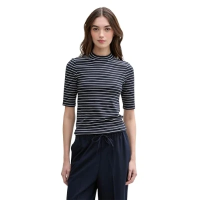 Abbildung von TOM TAILOR Denim Damen 1045413 T Shirt, 37169 Small Navy White Stripe, X Large