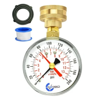 Abbildung von CARBO Instruments 6,4 cm Manometer, Wasserdruckprüfgerät, 1,9 Innenschlauchgewinde, 0 200 PSI mit rotem Zeiger