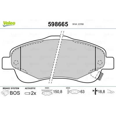 Abbildung von VALEO 598665 Bremsbelagsatz Vorderachse inkl. Verschleißwarnkontakt mit Anti Quietsch Blech TOYOTA: Avensis II Kombi, Schrägheck