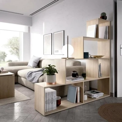 Abbildung von Dmora Bücherregal Vancouver, Doppelseitiges mit 6 Einlegeböden, Trennregal Bürofächern, cm 145x29h145, Eiche