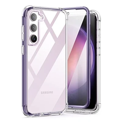 Abbildung von SURITCH Kompatibel mit Samsung Galaxy S23 Hülle Schutzhülle 360 Stoßfest Transparent Front Und Rückenschutz Handyhülle TPU Bumper Eingebautem Displayschutz für Lila