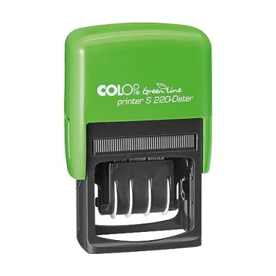 Abbildung von Colop Datumstempel Printer S 220 Green Line, Datum in deutsch, umweltfreundlich aus mind. 80% Recyclinganteil 127728 schwarz/grün, 6,6 x 4,10 11,10 cm