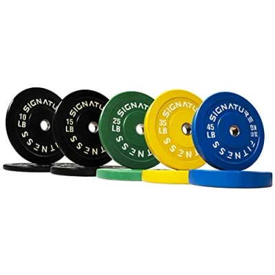 Abbildung von Signature Fitness Olympische Hantelscheiben mit Stahlnabe, 5,1 cm, 117,9 kg, Set (2 x 10/15/25/35/20,4 kg), farbig