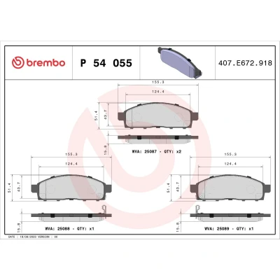 Abbildung von BREMBO P 54 055 Bremsbelagsatz mit akustischer Verschleißwarnung ohne Zubehör MITSUBISHI: L200 / Triton V Pickup, IV Pickup