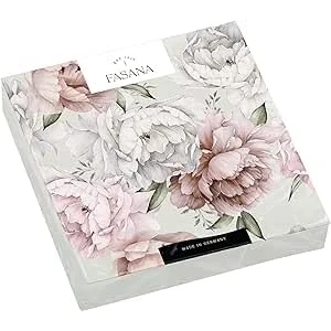 Abbildung von 20 Servietten Pfingstrosen auf grau Blumen rosa weiß Tischdeko Decoupage Serviettentechnik 33x33cm