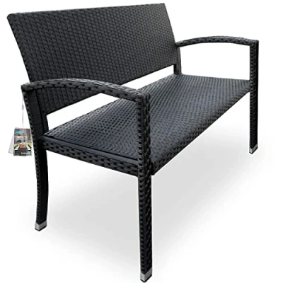 Abbildung von Casaria® Gartenbank Sitzbank Wetterfest Kunststoff 320kg Belastbarkeit Rückenlehne 122x58cm Garten Balkon Terrasse Bank Ergonomisch Polyrattan Schwarz