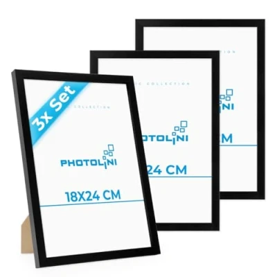 Abbildung von PHOTOLINI Bilderrahmen 3er Set, stabiles MDF Holz, mit Acrylglas, extra Zubehör
