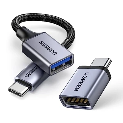Abbildung von UGREEN Adapter USB C auf (2 Stück) 10Gbps Handy OTG und Kabel Stecker 3.2 Buchse kompatibel mit iPhone16 15 Serie MacBook iPad Galaxy S24 S23 Huawei P60 Surface usw (Grau)