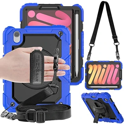 Abbildung von TECHGEAR Utility Hülle für iPad Mini 6 2021 6. Generation (8.3 Zoll) Robust Heavy Duty Stoßfeste Schutzhülle mit 360 Grad Schwenk ständer, Hand Schultergurt Eingebaut Bildschirm Blau