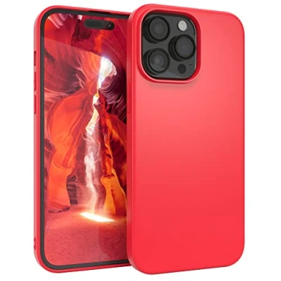 Abbildung von EAZY CASE Handyhülle Silikon mit Kameraschutz kompatibel iPhone 14 Pro Max in Rot, Ultra dünn, Slimcover, Silikonhülle, Hülle, Softcase, Backcover