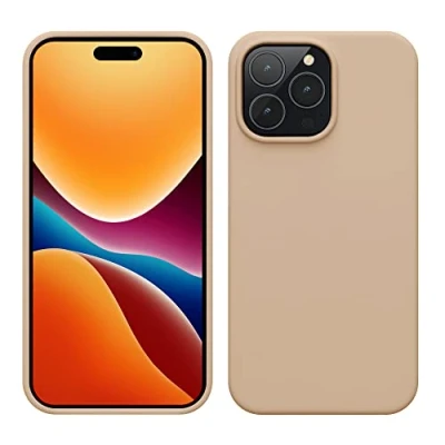 Abbildung von kwmobile Hülle für das iPhone 14 Pro Max dünnes Silikon Handy Case stoßfeste Handyhülle mit weicher Oberfläche unterstützt kabelloses Laden Perlmutt
