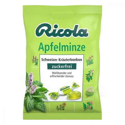 Abbildung von Ricola Apfelminze, 75g Beutel original Schweizer Kräuter Bonbons mit 13 Alpenkräutern &amp; natürlicher zuckerfrei, 1 x 75g, vegan