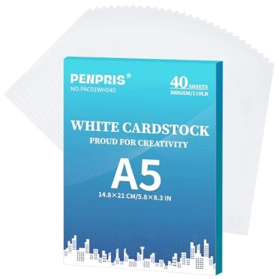 Abbildung von 40 Blatt Weiß Kartonpapier 300gsm 110lb A5 Größe Cover Card Stock schweres Papier dickes für DIY Kartenherstellung, Einladungen, Postkarten, Visitenkarten, PAC01WH040