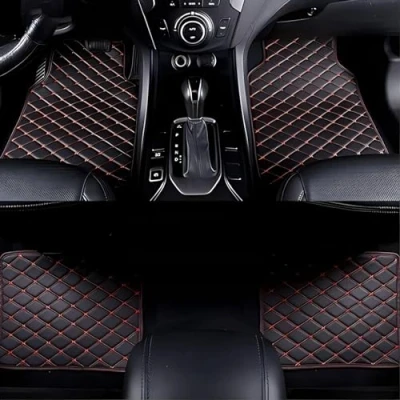 Abbildung von Custom Auto Fußmatten für Audi A4 Avant B9 2018 2019 2020 2021 2022 2023+, Leder Anti Rutsch wasserdichte den Autoinnenraum Zubehör, Black Red