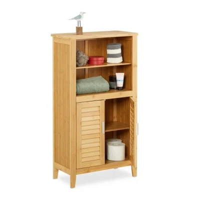 Abbildung von relaxdays Midischrank Badezimmerschrank LAMELL Bambus