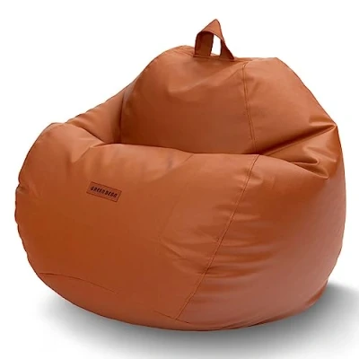 Abbildung von Green Bean Sitzsack aus Kunstleder mit EPS Perlen Füllung 90 x 70 cm Bag Sitzkissen Sitzpuff Sitzsessel Bodenkissen Lounge Cognac