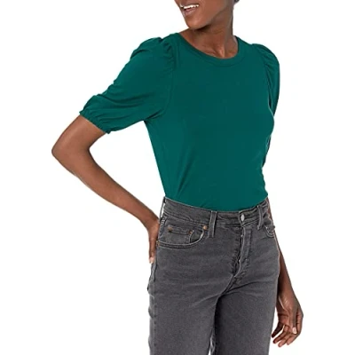 Abbildung von Amazon Essentials Damen Kurzärmliges T Shirt mit Puffärmeln und Rundhalsausschnitt in klassischer Passform, Dunkelgrün, XXL