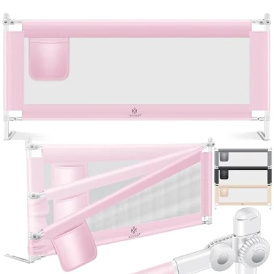 Abbildung von KESSER® Bettgitter 180cm Bettschutzgitter Kinderbettgitter für Kinder Babybettgitter Klappbar, Kinderbett Kinderbettschutzgitter Rausfallschutz, Bett &amp; Elternbett hoch: 72 bis 96cm Rosa