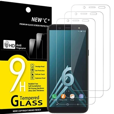 Abbildung von NEW&#039;C 3 Stück, Panzer Schutz Glas für Samsung Galaxy A6, Frei von Kratzern, 9H Härte, HD Displayschutzfolie, 0.33mm Ultra klar, Ultrabeständig