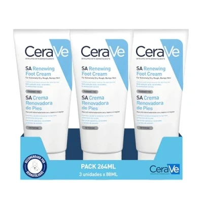 Abbildung von CeraVe SA Erneuernde Fußcreme, 3 x 88 ml, für extrem trockene, raue und gereizte Füße, Peeling spendet intensive Feuchtigkeit, mit Salicylsäure, essentiellen Ceramiden Ammonium Laktat.