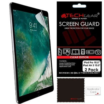 Abbildung von TECHGEAR [2 Stück Displayschutz für iPad Air 10,5 (iPad 3, 2019) Pro zoll Ultra Klare Schutzfolie 2019 mit Reinigungstuch + Applikationskarte