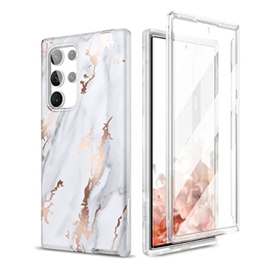 Abbildung von SURITCH Kompatibel mit Samsung Galaxy S22 Ultra Hülle 360 Grad Hüllen Integriertem Displayschutz Komplettschutz Handyhülle Schutzhülle für 5G 6,8 Zoll (Marmor Gold)