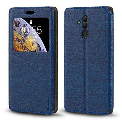 Abbildung von Schutzhülle Handy für Huawei Mate 20 Lite, Holzmaserung, Leder, mit Kartenhalter und Fenster, magnetisch, Flip Cover