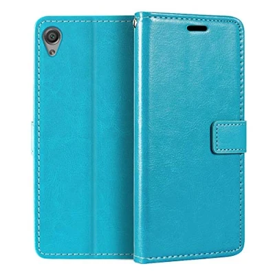 Abbildung von Shantime Schutzhülle für Sony Xperia X F5121, Premium PU Leder, magnetisch, mit Kartenfächern und Ständer, Dual F5122, Himmelblau