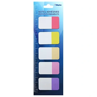 Abbildung von WAYTEX 100 Lesezeichen, selbstklebend, groß, 5 Farben, Blöcke à 20 Blatt, zweifarbig, 42 x 25 mm, repositionierbar