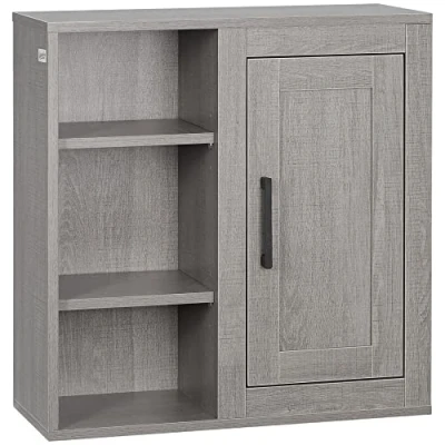 Abbildung von kleankin Badezimmerschrank Wandschrank mit 1 Schrank und 3 Regalen Mehrzweckschrank verstellbaren Regalebenen Aufbewahrungsschrank Badschrank Spanplatte Grau 48 x 20 50 cm