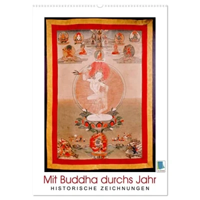 Abbildung von Mit Buddha durchs Jahr: historische Zeichnungen (Wandkalender 2025 DIN A2 hoch), CALVENDO Monatskalender