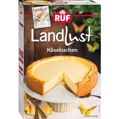 Abbildung von RUF Landlust Käsekuchen Backmischung, Traditioneller mit echter Bourbon Vanille, schmeckt wie hausgemacht, schneller Klassiker für besondere Anlässe, inkl. gratis Rezeptheft