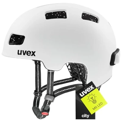 Abbildung von uvex City 4 Leichter Fahrradhelm für Damen und Herren individuelle Größenanpassung inkl. LED Licht White Skyfall matt 58 61 cm