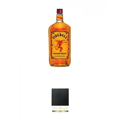 Abbildung von Fireball Whisky Zimt Likör Kanada 0,7 Liter + Schiefer Glasuntersetzer eckig ca. 9,5 cm Durchmesser