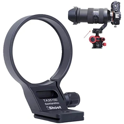 Abbildung von iShoot Metall Objektiv Stativ Halterungsring kompatibel mit Tamron 35 150 mm f/2 2.8 Di III VXD A058 E Mount, Objektivstütz Halterung unten ist Arca Swiss Fit Schnellwechselplatte Schwalbenschwanznut