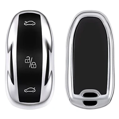 Abbildung von kwmobile Autoschlüssel Hülle kompatibel mit Tesla Model S Schlüsselhülle Silikon Cover Hochglanz Silber