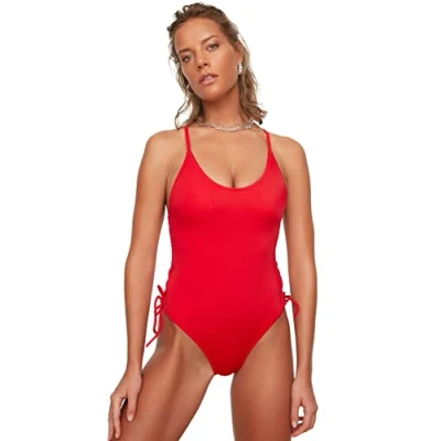 Abbildung von Trendyol Damen Detailed Binding Oil Eyelet One Piece Swimsuit, Rot, 40 EU