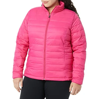 Abbildung von Amazon Essentials Damen Leichte, langärmelige, Wasserabweisende, packbare Pufferjacke (in Übergröße erhältlich), Intensive Rosa, L