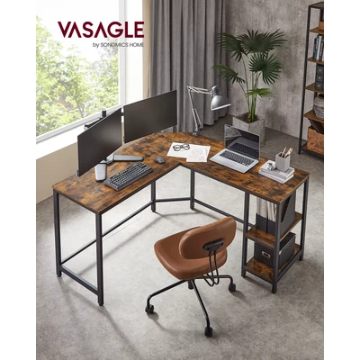 Abbildung von VASAGLE Schreibtisch Computertisch, L förm Eckschreibtisch mit 2 Ablagen