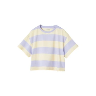Abbildung von Vertbaudet IN CROPPEDLÄNGE Tshirt print für Kinder, Größe: 128, Violett gestreift