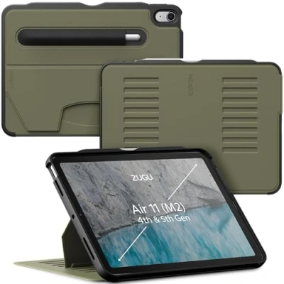 Abbildung von ZUGU CASE iPad Air M2 6. / 5. 4. Generation (2024/2022 2020) 11/10.9 Zoll schlanke Schutzhülle 8 Winkel Ständer magnetisch, Aufladen Stiftes Auto Sleep/Wake UP [ Olivgrün ]