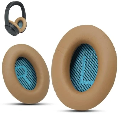 Abbildung von Krone Kalpasmos Premium Ohrpolster Ersatz für Bose Kopfhörer kompatibel mit QuietComfort 35 ii / QC35 QC25 /QC2 /QC15 /Ae2 /Ae2i/Ae2w/SoundTrue &amp; SoundLink von Kalpasmos，Beige
