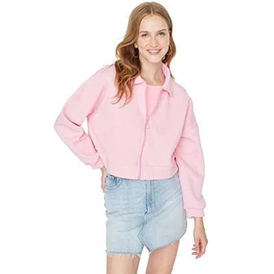 Abbildung von Trendyol Damen Polokragen, einfarbig, reguläres Sweatshirt, Rose, 36