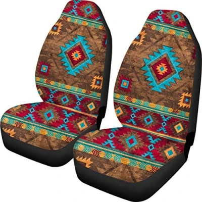 Abbildung von Binienty Indianer Tribal Geometrisches Design Autositzbezug Braun 2 Stück Universal Fit Auto Bucket Sitzschoner Azteken Stil