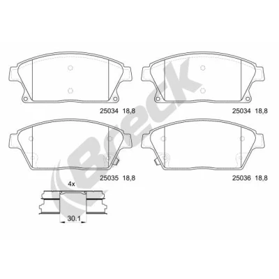 Abbildung von BRECK 25034 00 701 10 Bremsbelagsatz mit akustischer Verschleißwarnung OPEL: Astra J Sports Tourer, Zafira C Schrägheck