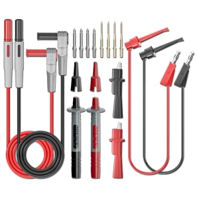 Abbildung von Cleqee Multimeter Messleitungen Kit 18 Stück Elektronische Prüfspitze Zubehör mit Krokodilklemmen Bananenstecker zu Testhaken Clips Draht austauschbar Präzision scharfe Sonden Set