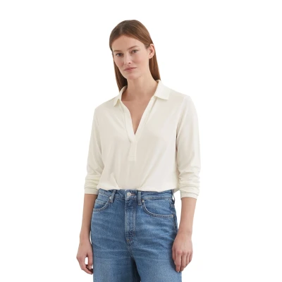 Abbildung von Marc O&#039;Polo Blouse LONG Sleeve POLO Collar Langarmshirt, Damen, Größe: Large, Offwhite