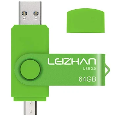 Abbildung von leizhan USB Stick 64GB 3.0 Micro Flash Drive Laufwerk mit Speicherstic Anschluss Memory für Android Smartphone Computer (64GB,Grün)